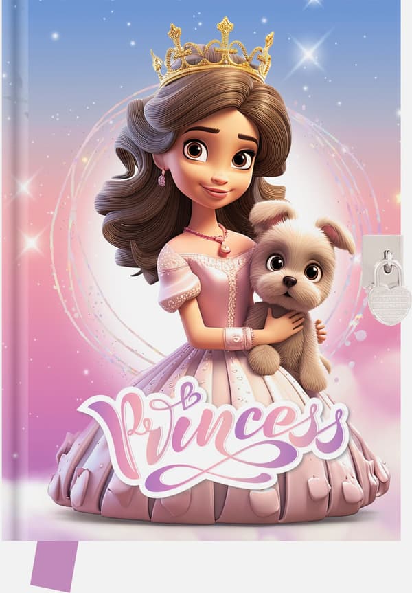 Päiväkirja riippulukolla 80k 14x18cm Prinsessa Prinsessa koiran kanssa