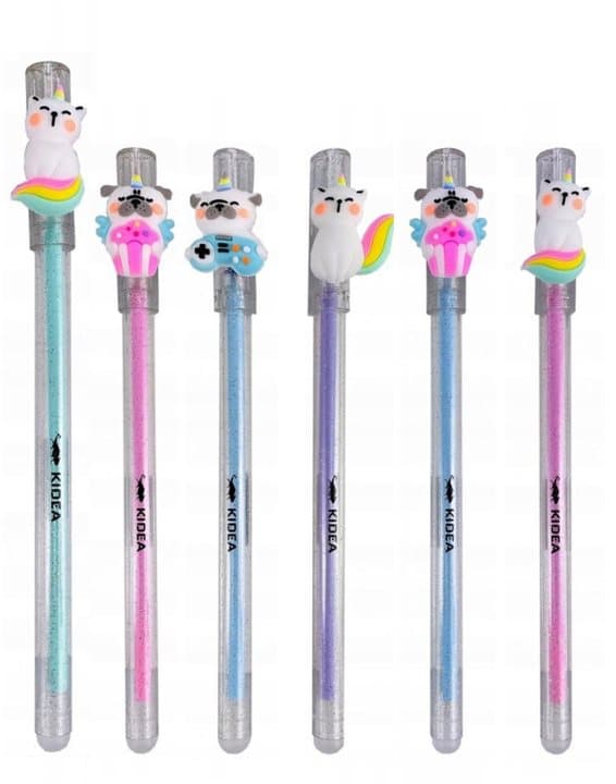 Raderbar kulspetspenna med keps och jag figur i transparent och glitterfodral Kidea