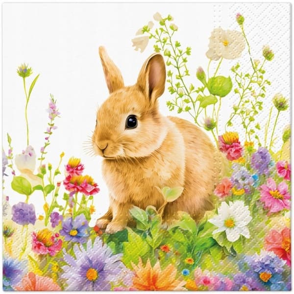 Servietter Bunny in flowers Påske 33x33cm Paw Decor Collection