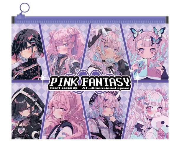 A4 vetoketjullinen kansio Manga Pink Fantasy Anime M&G