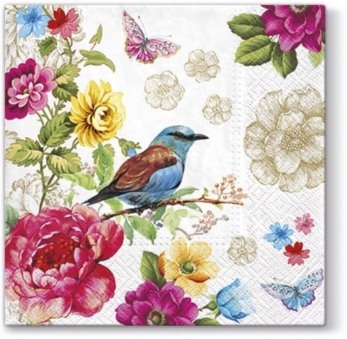 Servietter Fugl i blomster 33x33cm Paw Decor Collection
