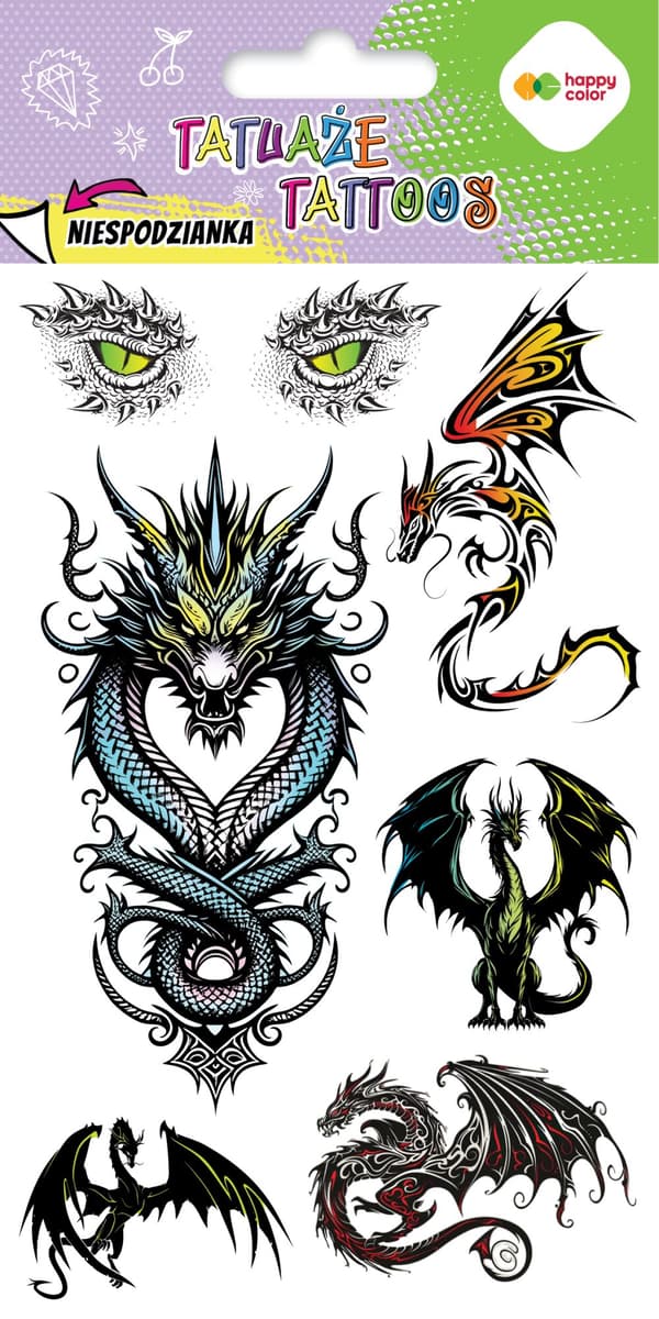 Dragons Dragons väliaikaiset tatuoinnit 10x20cm Happy Color