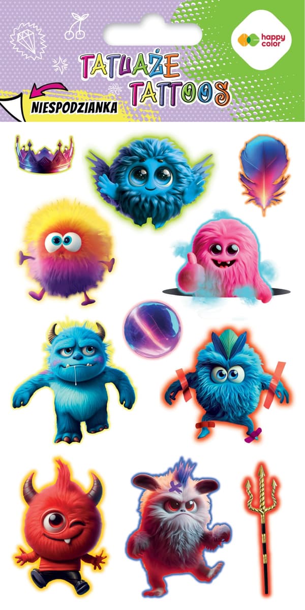 Monsters Midlertidige Tatoveringer Monsters 10x20cm Glad farve