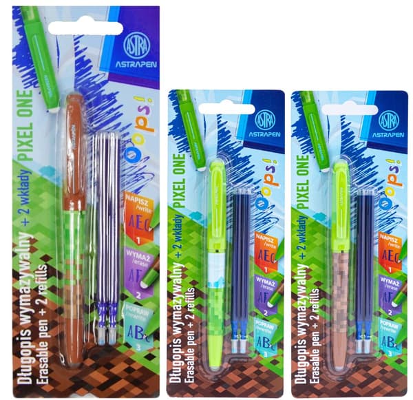 Hoppsan Pixel One raderbar penna + 2 Astrapen Astra blisterpåfyllningar
