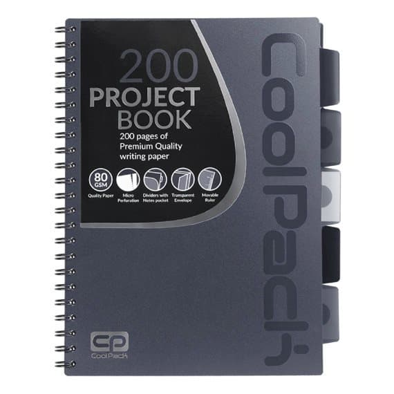 Spiral notesbog A4 100 ark Patio Coolpack 5 faner grå