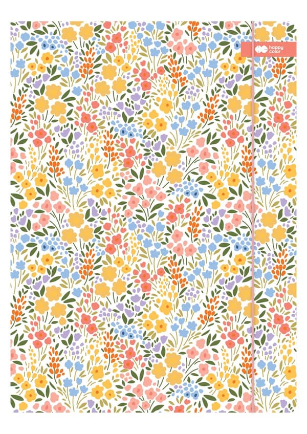 Mappe med gummibånd A4 hvid med små blomster Happy Color