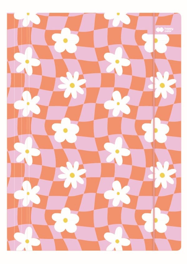 Mappe med elastik A4 pink og orange gitter med blomster Happy Color