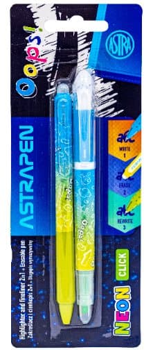 2i1 highlighter + sletbar pen Ups Neon blister Astrapen