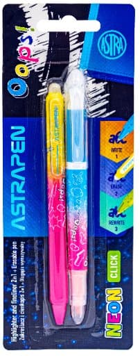 2i1 highlighter + sletbar pen Ups Neon blister Astrapen