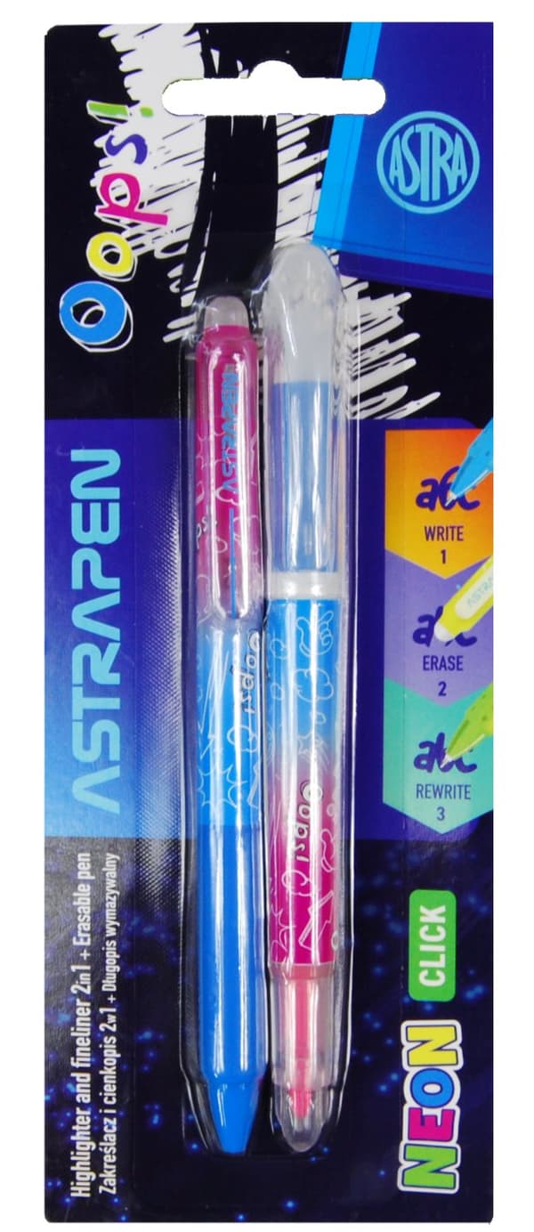 2i1 highlighter + sletbar pen Ups Neon blister Astrapen