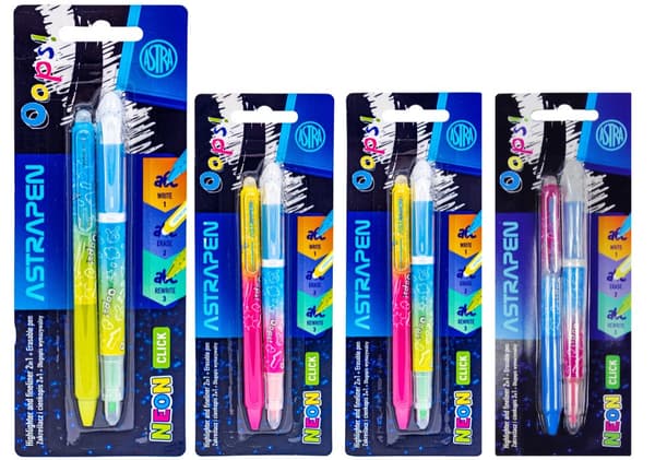 2i1 highlighter + sletbar pen Ups Neon blister Astrapen