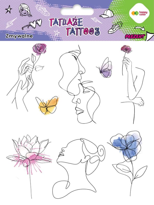 Lineart + Aquarella Happy Color väliaikaiset tatuoinnit