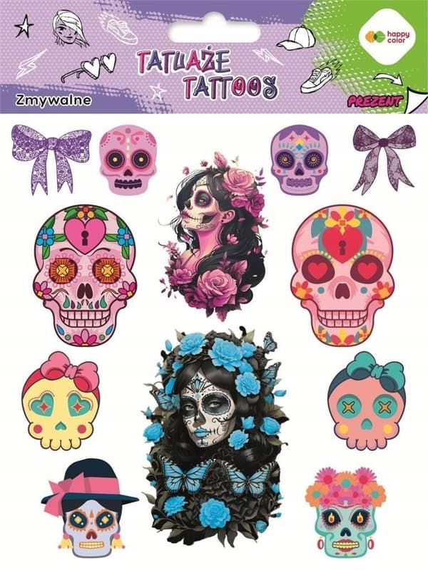 Pink Skulls Happy Color Midlertidige Tatoveringer