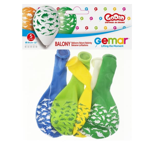 Premium balloner Dino 12"" 5 stk Godan