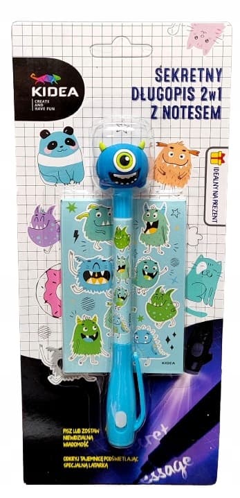 Kidea Monster Blister 2-i-1 spionpen med figur og notesbog