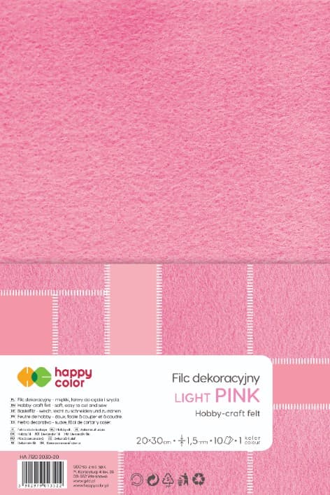 Dekorativ filt lys pink 10 ark 1,5mm 20x30cm Happy Color