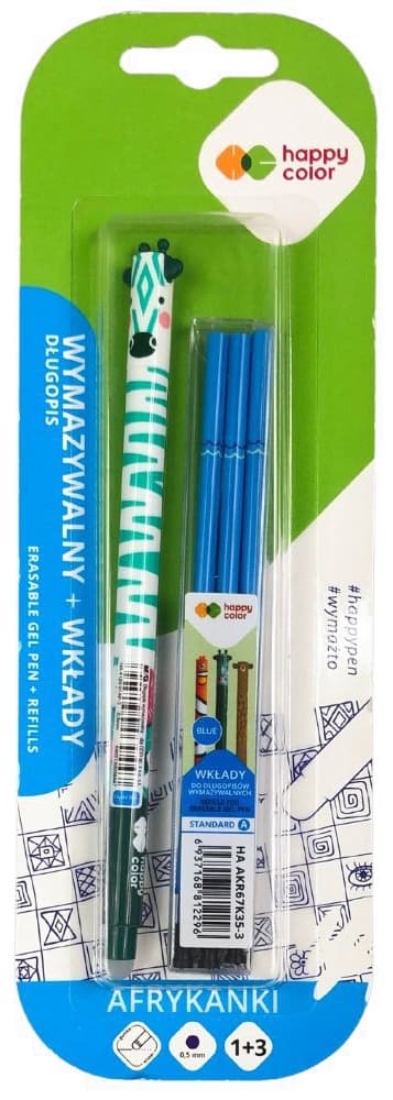 Pyyhittävä afrikkalainen kynä + 3 Happy Color -läpipainopakkausta