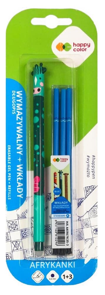 Pyyhittävä afrikkalainen kynä + 3 Happy Color -läpipainopakkausta