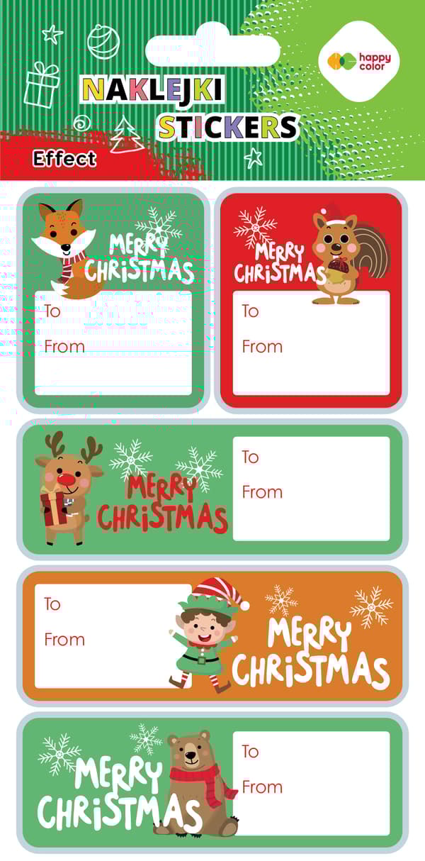 Xmas EFFECT stickers - Xmas Animals Tag Happy Color