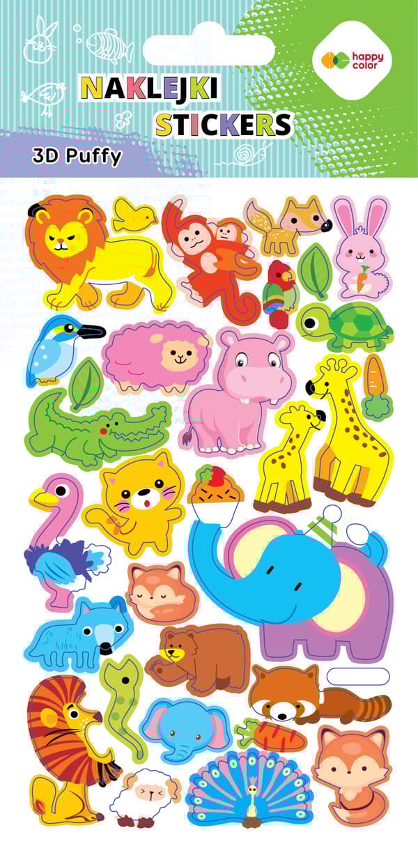 Puffy Stickers - Animals Happy Color