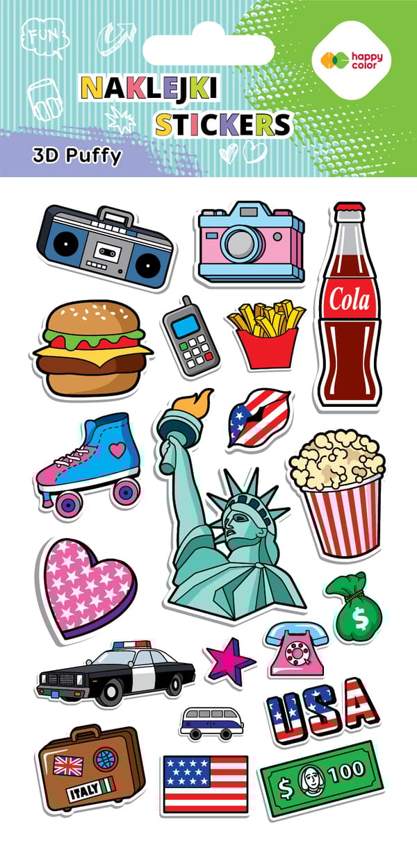 Puffy Stickers - Funky USA Happy Color