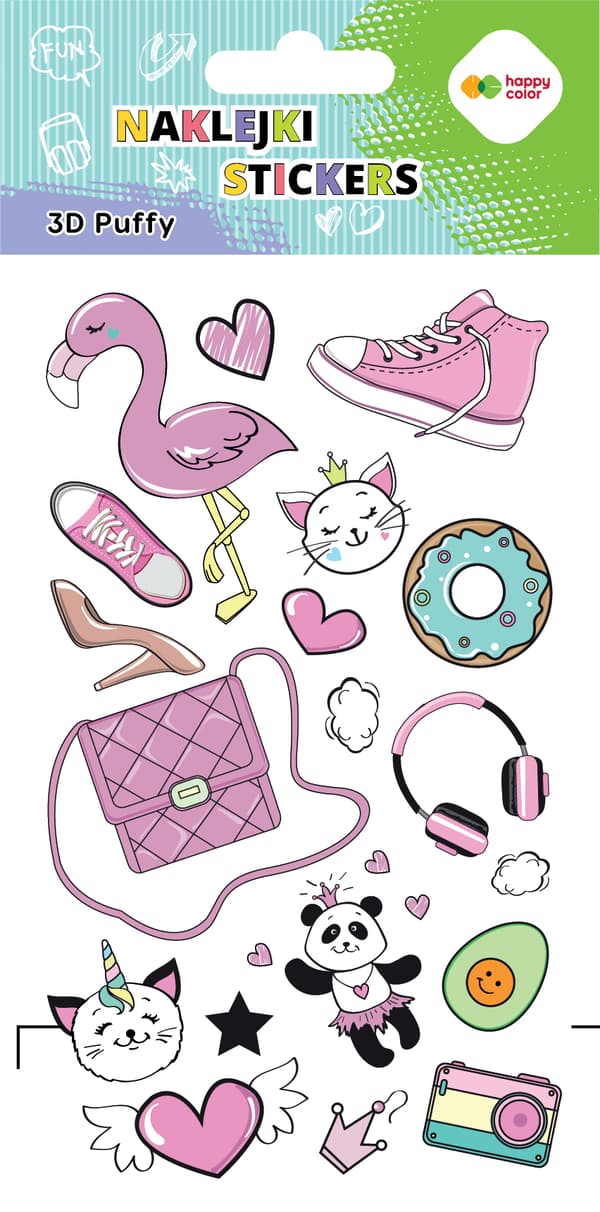 Puffy Stickers - Funky Pink Happy Color