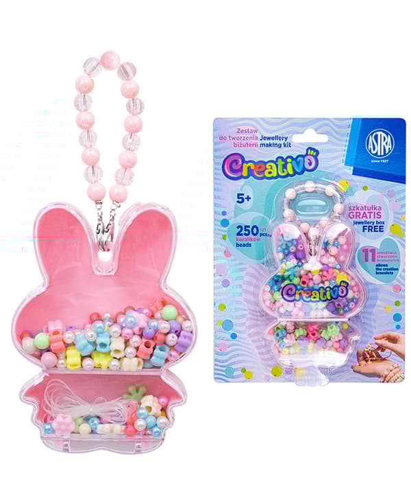 Smykkefremstillingssæt, Bunny perler, 250 stk + 2m Astra Creativo snor