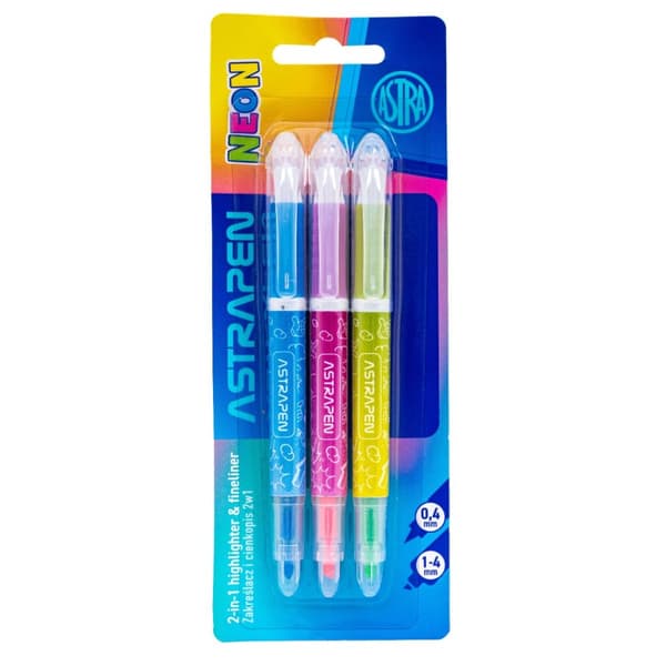 Highlighter og fineliner Astrapen 2i1 neon blister 3 stk Astra