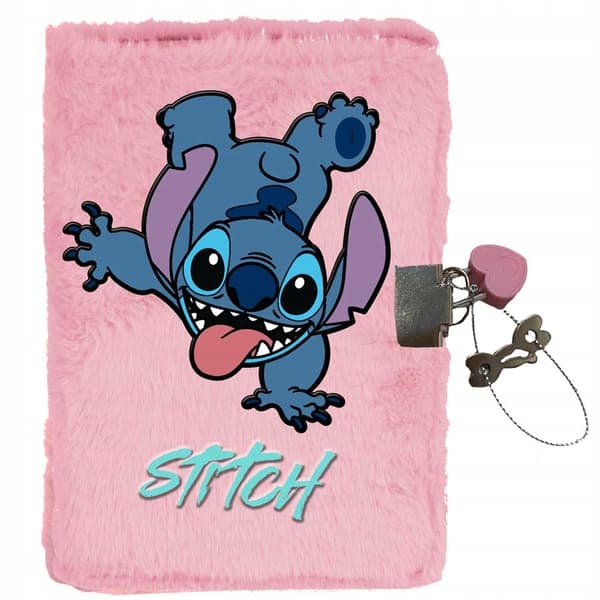 Plys dagbog A5 96k linje med hængelås Stitch pink Paso