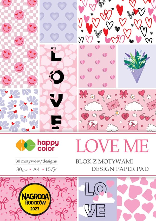 Happy Color A4 80g 15 arkkia 30 Love Me -aiheista