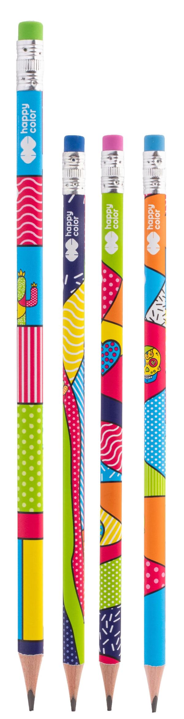 Trekantet blyant med viskelæder 2B POP Happy Color