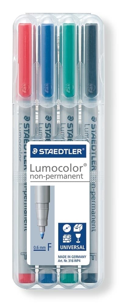 Färgade foliemarkörer 4 st. tvättbar F Lumocolor Staedtler