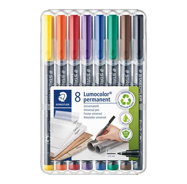 Färgade foliemarkörer 8 st permanent F Lumocolor Staedtler