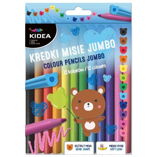 Kidea Jumbo Bears penna kritor 12 färger