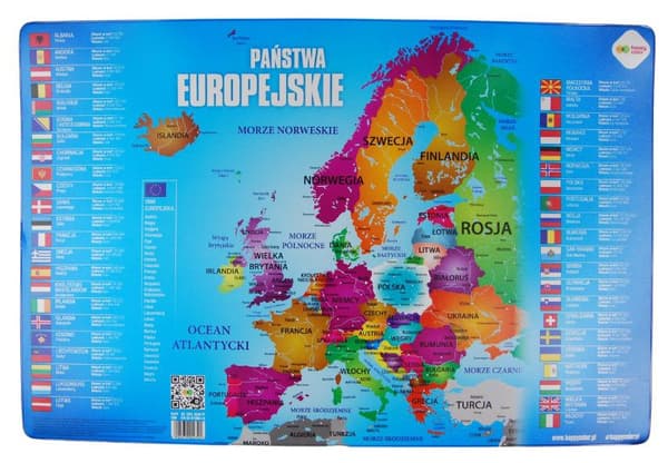 Skrivbordsmatta med Europakarta Europeiska länder Glad färg