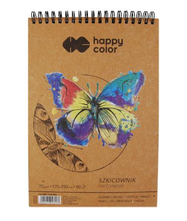 Skitsebog om spiral 170x250mm 80 ark 70g Butterfly Happy Color