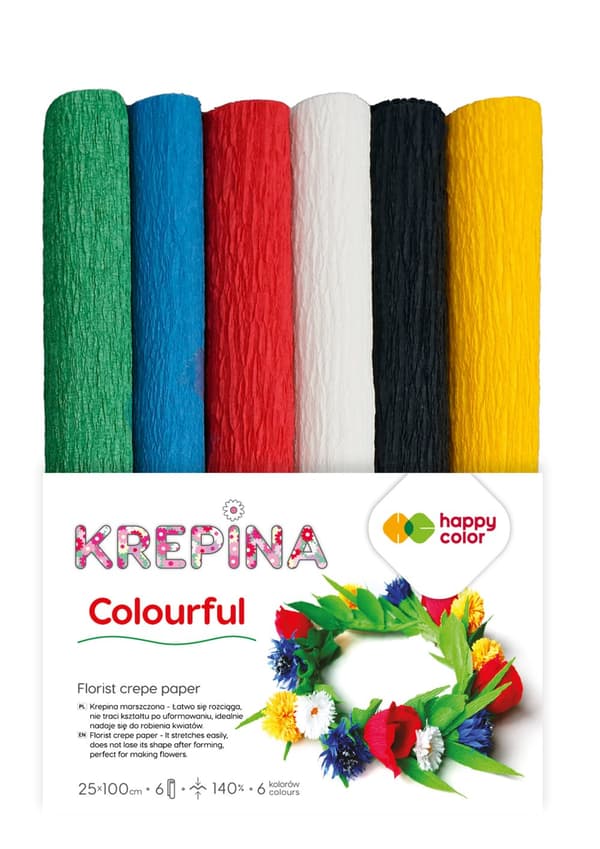 Farverigt krøllet crepepapir 25x100cm 6-farvet mix Happy Color