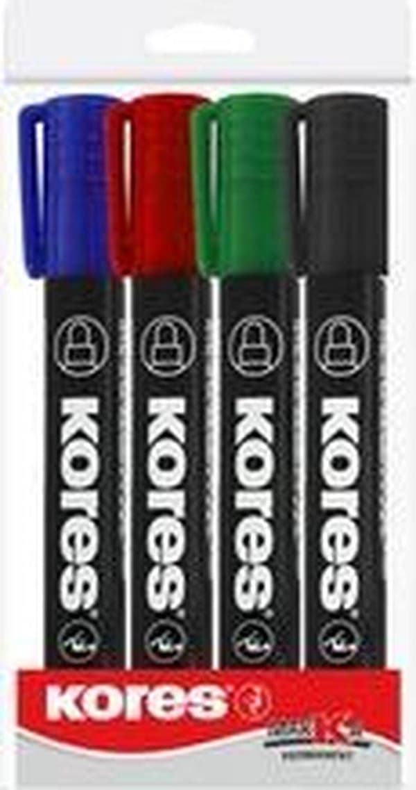 Kores Permanent blädderblocksmarkör "K MARKER" rundspetspåse 4 st ass.