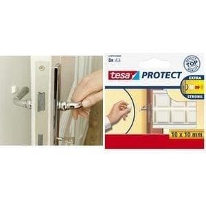 tesa Protect beskyttelsesbuffer, firkantet, 10 x 10 mm, hvid selvklæbende, stødabsorberende, beskytter møbler og vægge - 1 stk (57899)