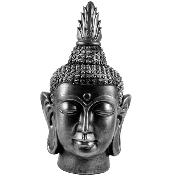 Stort Buddhahuvud i svart och silver 40 cm hög