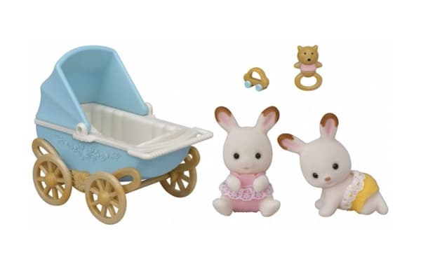 Sylvanian Families Sett med Sjokoladekanin-tvillingene (ny barnevogn)