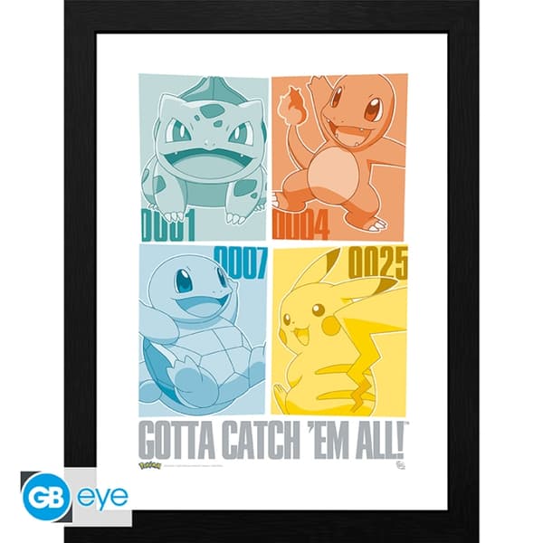 Abysse Innrammet trykk Pikachu & Kanto Starters - 30,5 x 40,6 cm