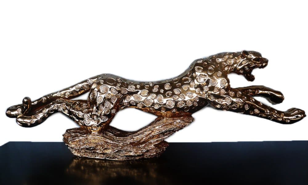 Leopard i guld, skulptur 134x30x16 cm