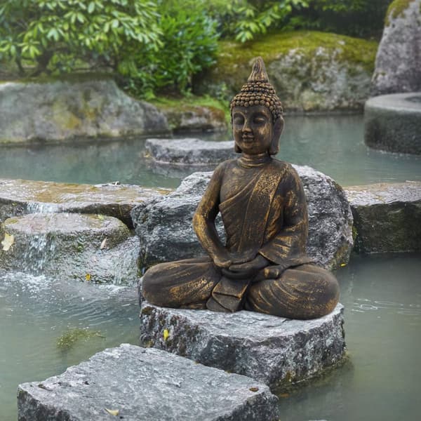 ECD Germany Buddha siddende, 63cm høj, lavet af vejrbestandig Polyresin, bronze, Feng Shui, Buddha statue og som dekoration til hus