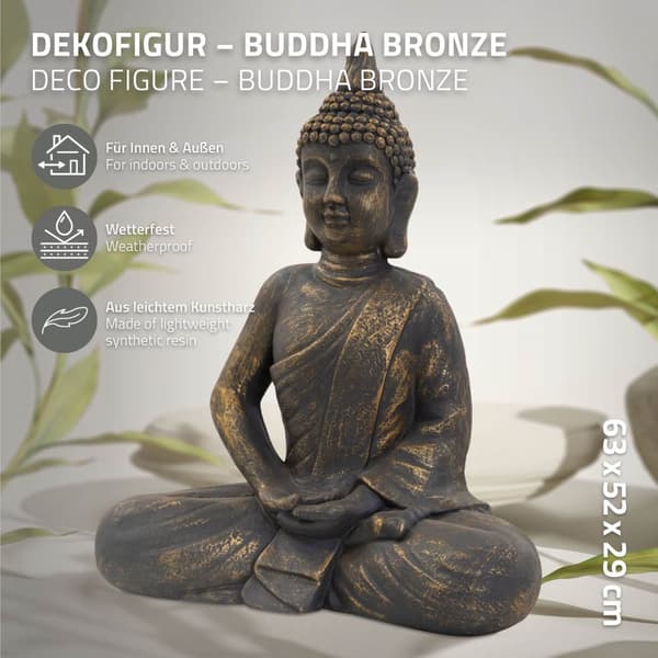 ECD Germany Buddha siddende, 63cm høj, lavet af vejrbestandig Polyresin, bronze, Feng Shui, Buddha statue og som dekoration til hus