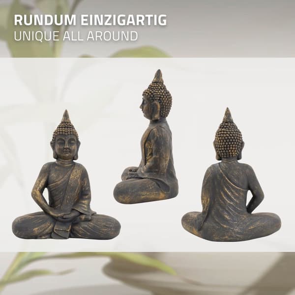 ECD-Germany Buddhan pää patsas istuu veistos Dekofigur Feng Shui kivi Polyresin 48 cm pronssi Pronssi optiikka Stone Kuva koristelu