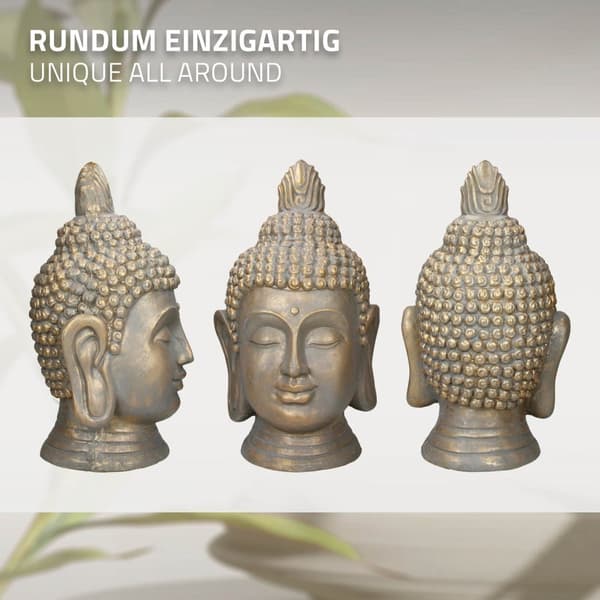 ECD Germany Buddha hoved statue 53 cm - lavet af polyresin - bronze look - til yoga, Feng Shui eller meditationsværelse - hus, lejlighed og have -