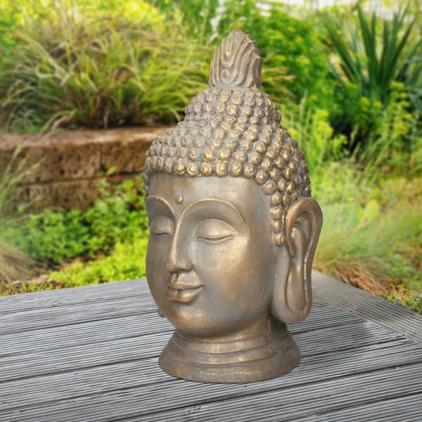 ECD Germany Buddha hoved statue 53 cm - lavet af polyresin - bronze look - til yoga, Feng Shui eller meditationsværelse - hus, lejlighed og have -