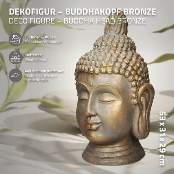 ECD Germany Buddha hoved statue 53 cm - lavet af polyresin - bronze look - til yoga, Feng Shui eller meditationsværelse - hus, lejlighed og have -