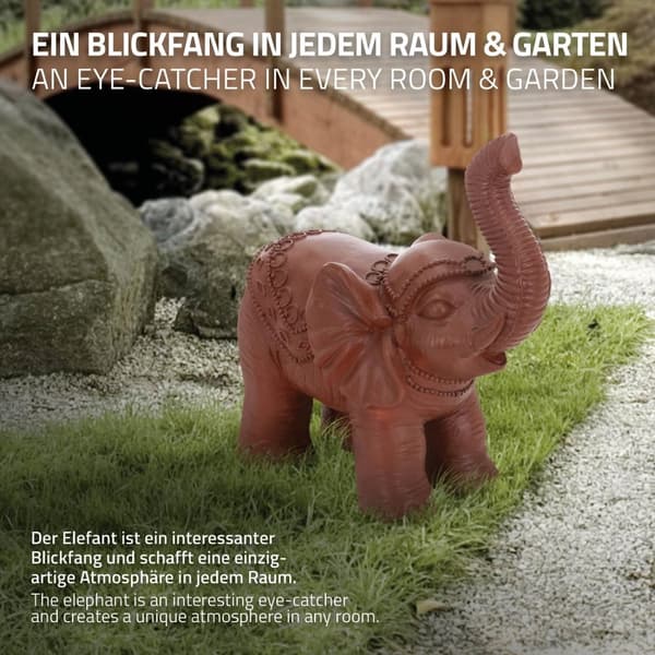 ML-Design Deko Figur Elefant Brun 36x19x39 cm; Orientalisk Finish; vejrbestandig; til indendørs og udendørs brug; lykkeelefantstatue som gave; Feng